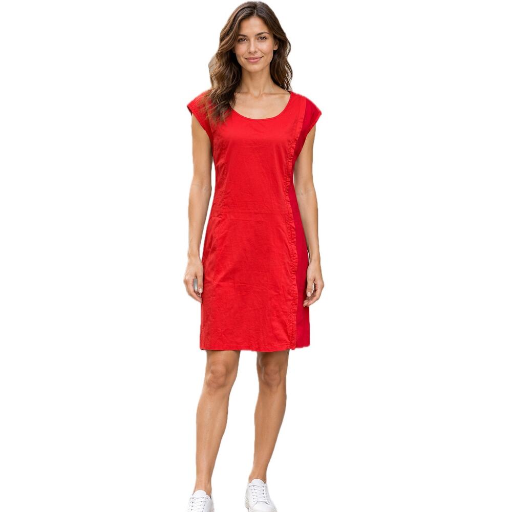 SkunkFunk SKFK Red Shift Dress Organic Cotton Knee Length Side Zip Women Size 4